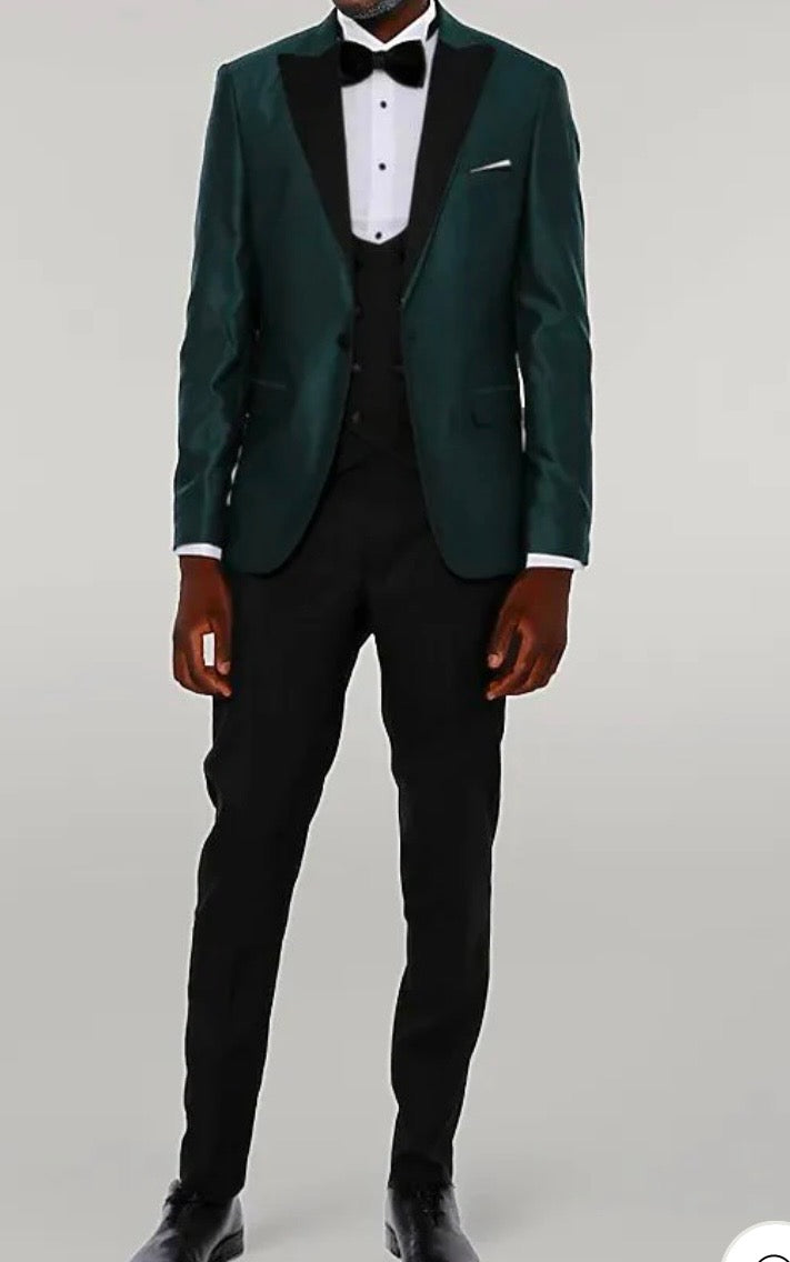 WSS Men Double Breasted Patterned Green Tuxedo