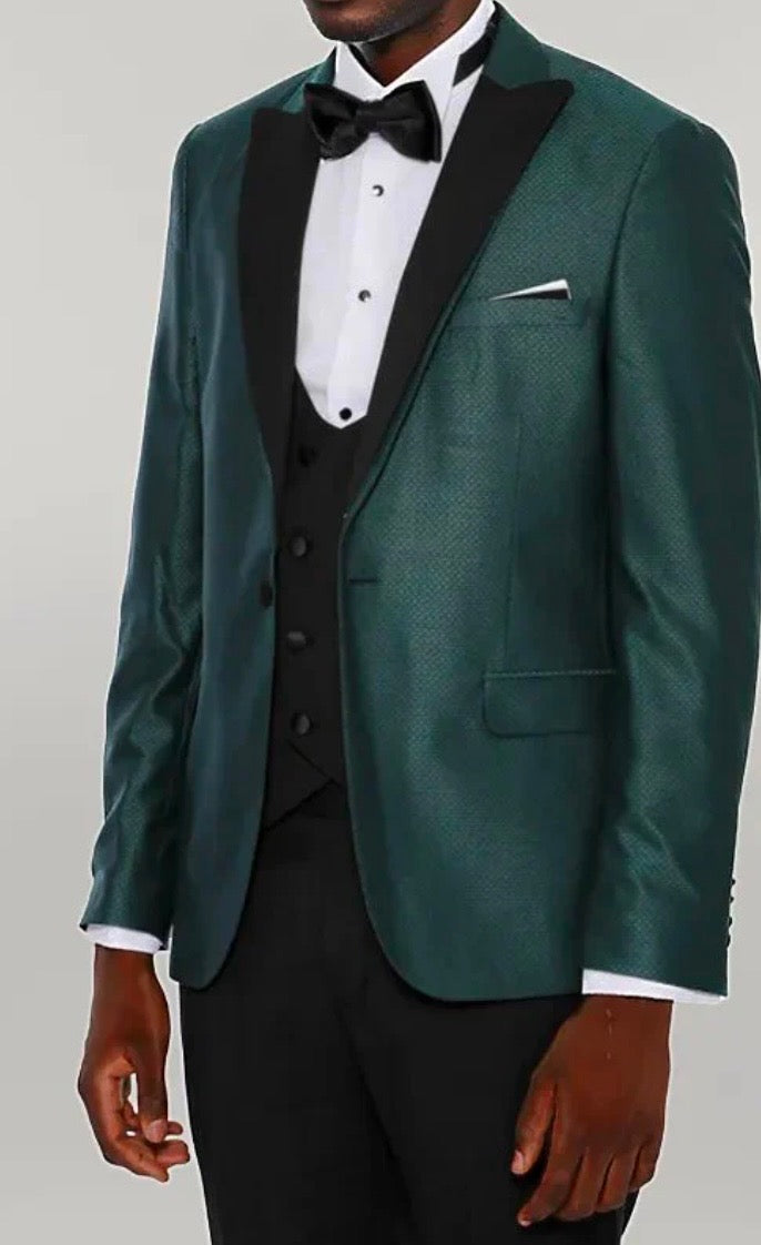 WSS Men Double Breasted Patterned Green Tuxedo