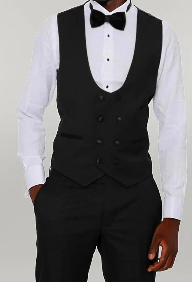 WSS Men Double Breasted Patterned Green Tuxedo