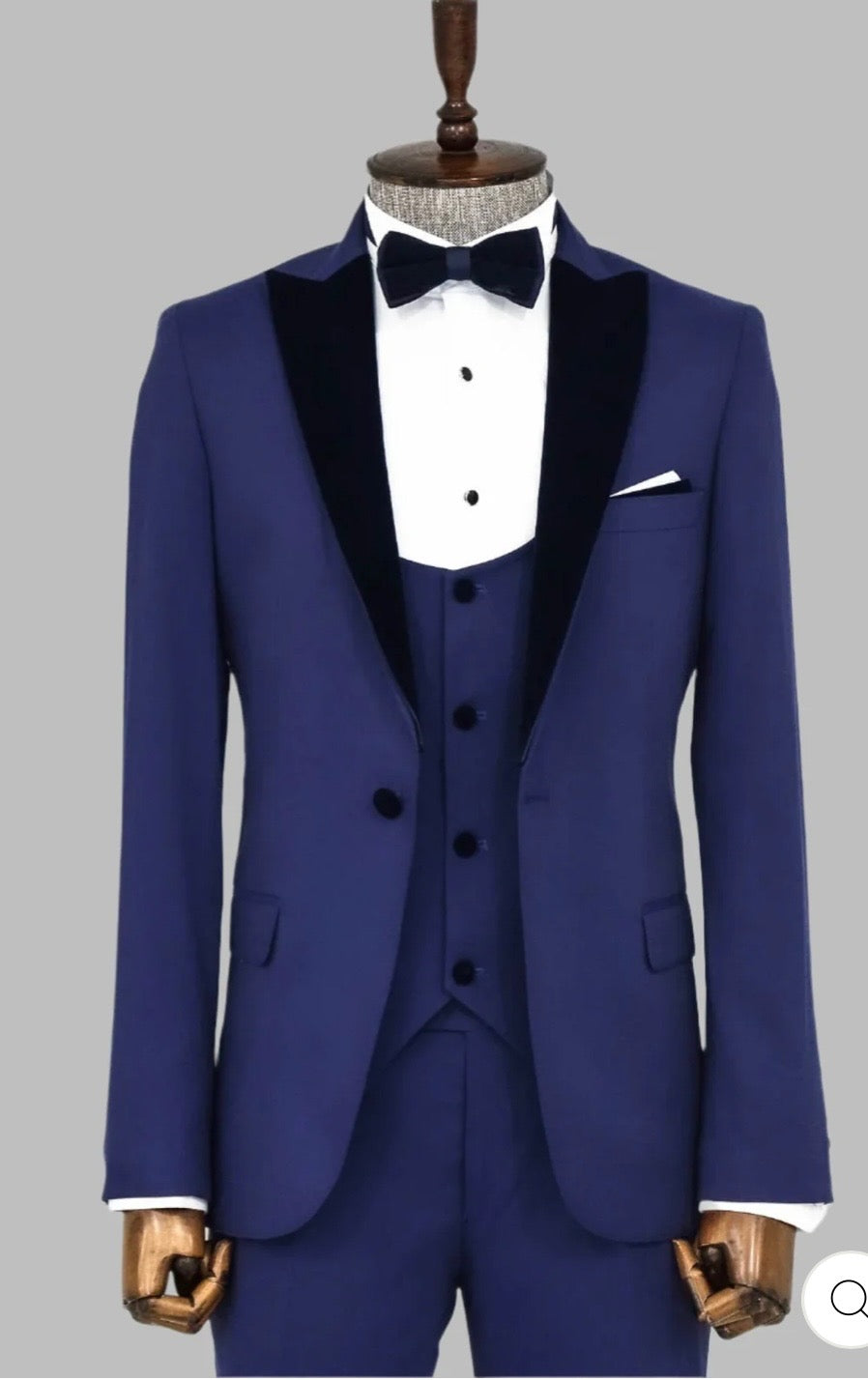 VEVET LAPEL SLIM FIT BLUE MEN SUIT