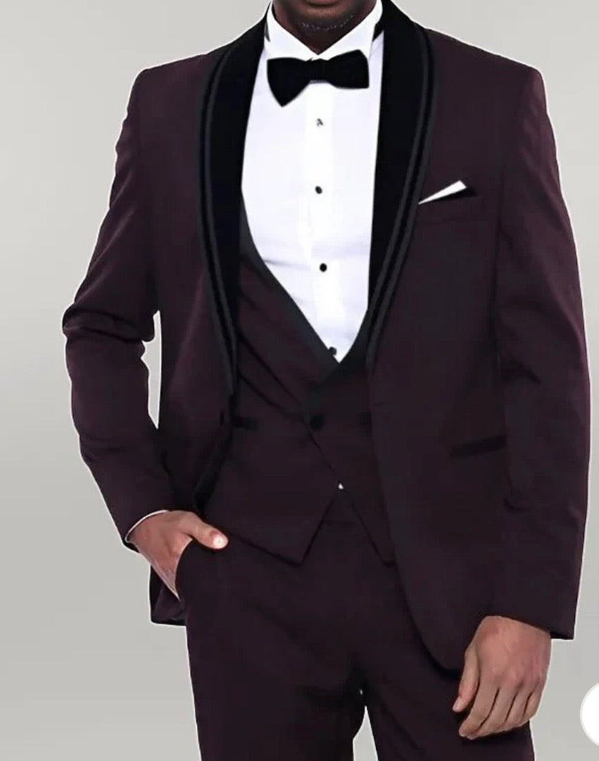 Detachable Velvet Lapel Burgundy Men Tuxedo