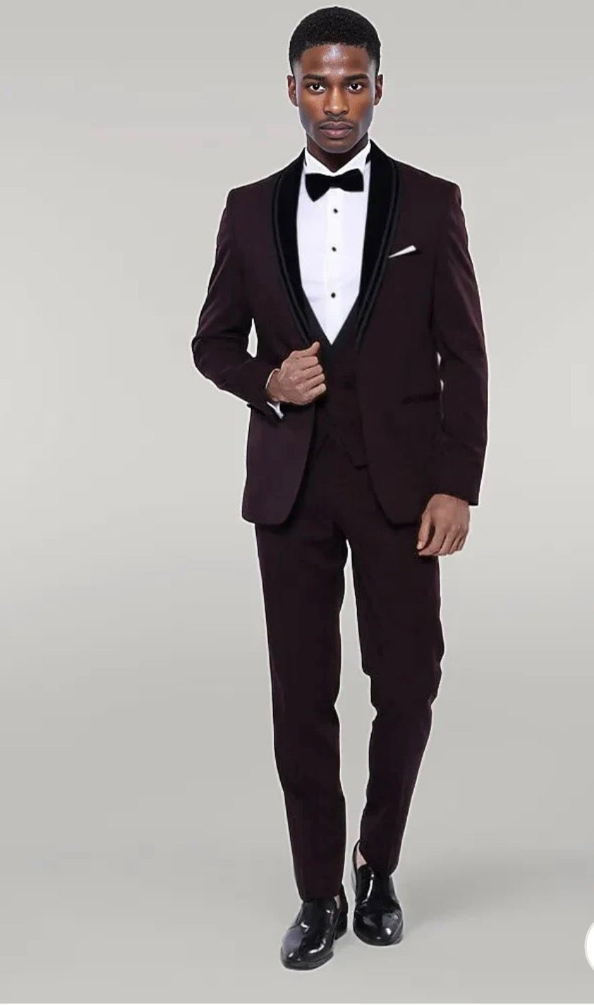 Detachable Velvet Lapel Burgundy Men Tuxedo