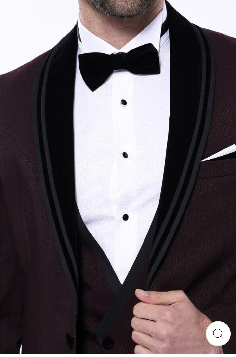 Detachable Velvet Lapel Burgundy Men Tuxedo
