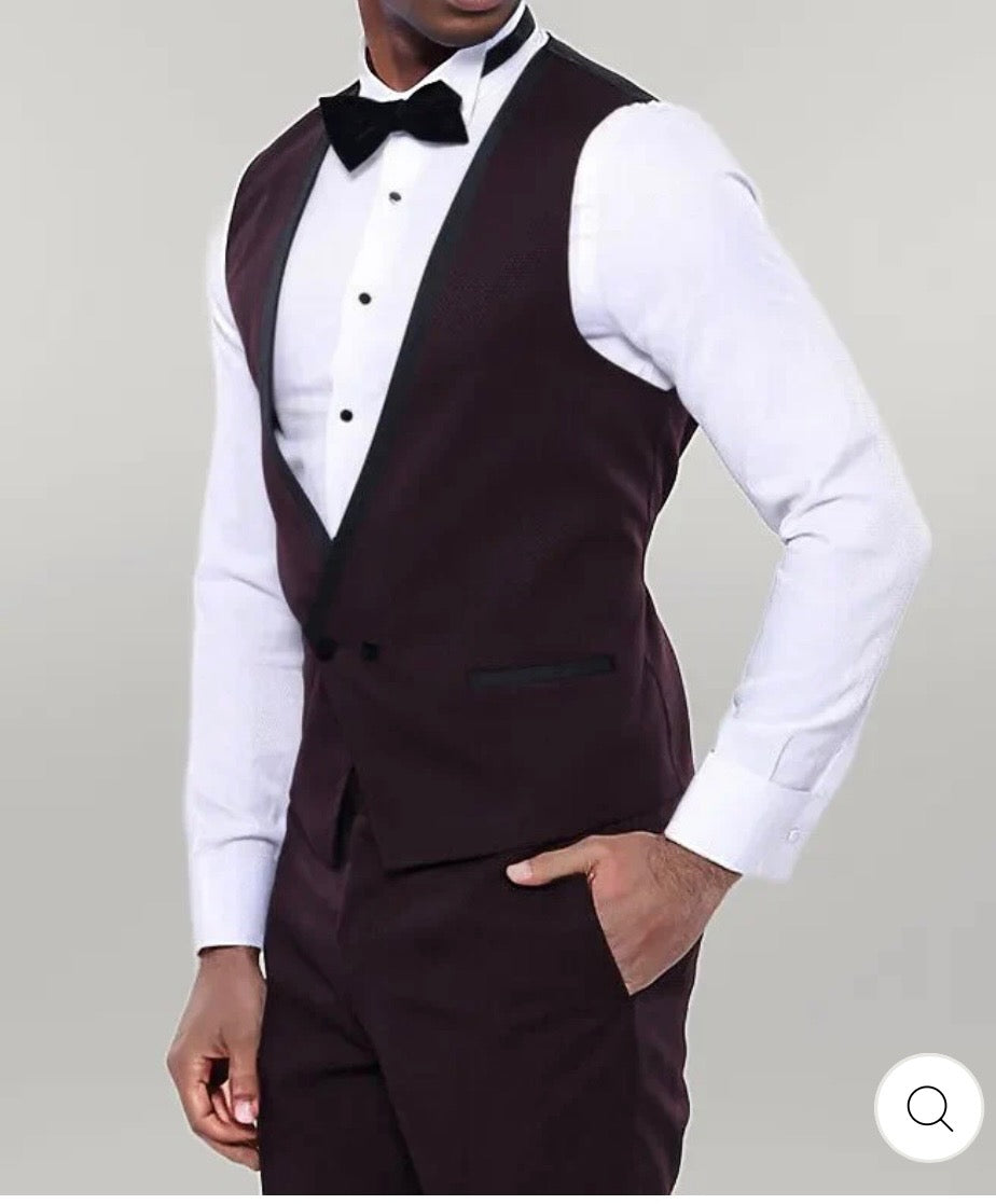 Detachable Velvet Lapel Burgundy Men Tuxedo