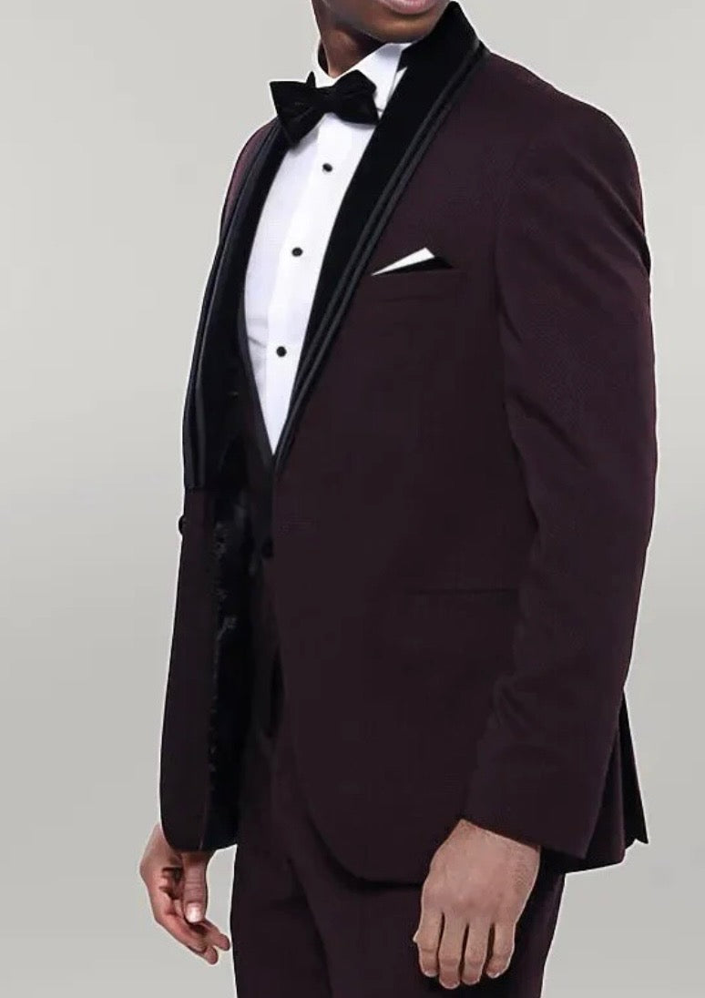 Detachable Velvet Lapel Burgundy Men Tuxedo