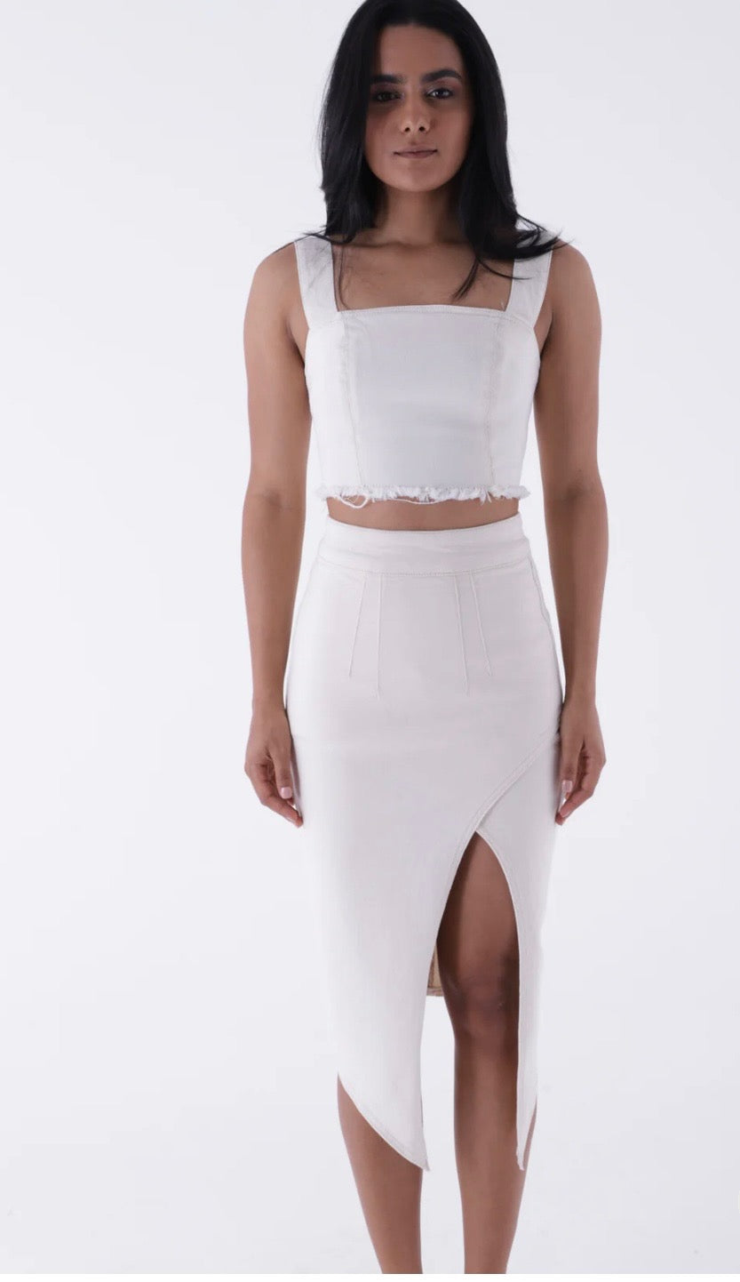 DENIM SKIRT WITH FRONT DARTS AND SIDE SLIT MIXED
