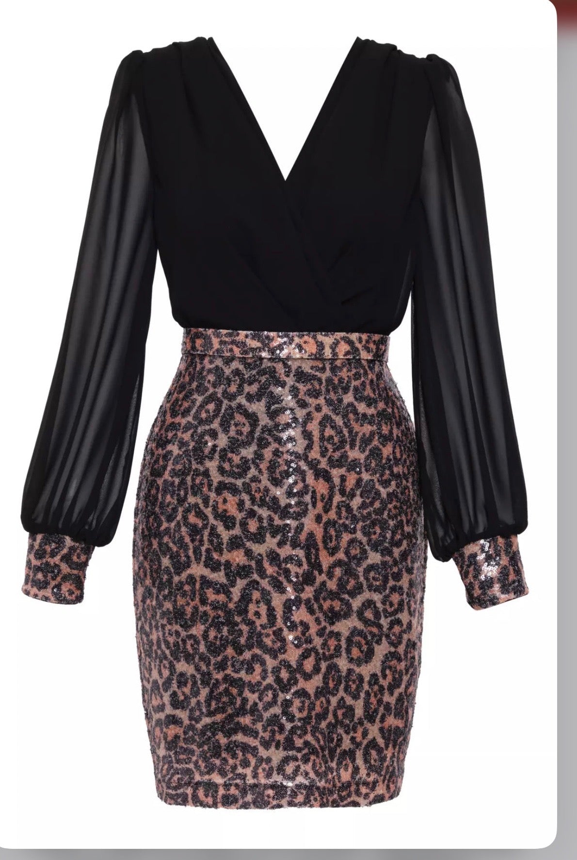PRINTED STAMP SEQUINS LONG SLEEVE MINI DRESS