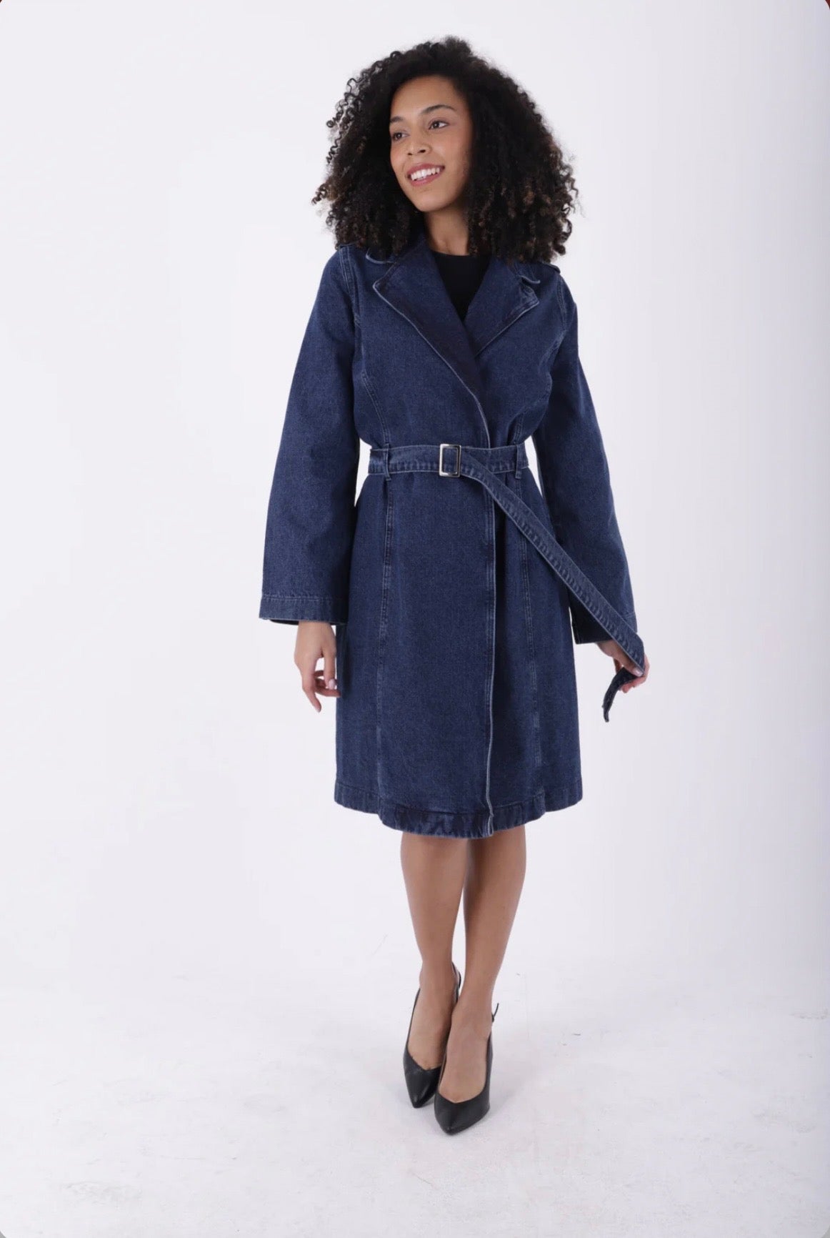 DENIM TRENCH COAT WITH BELT