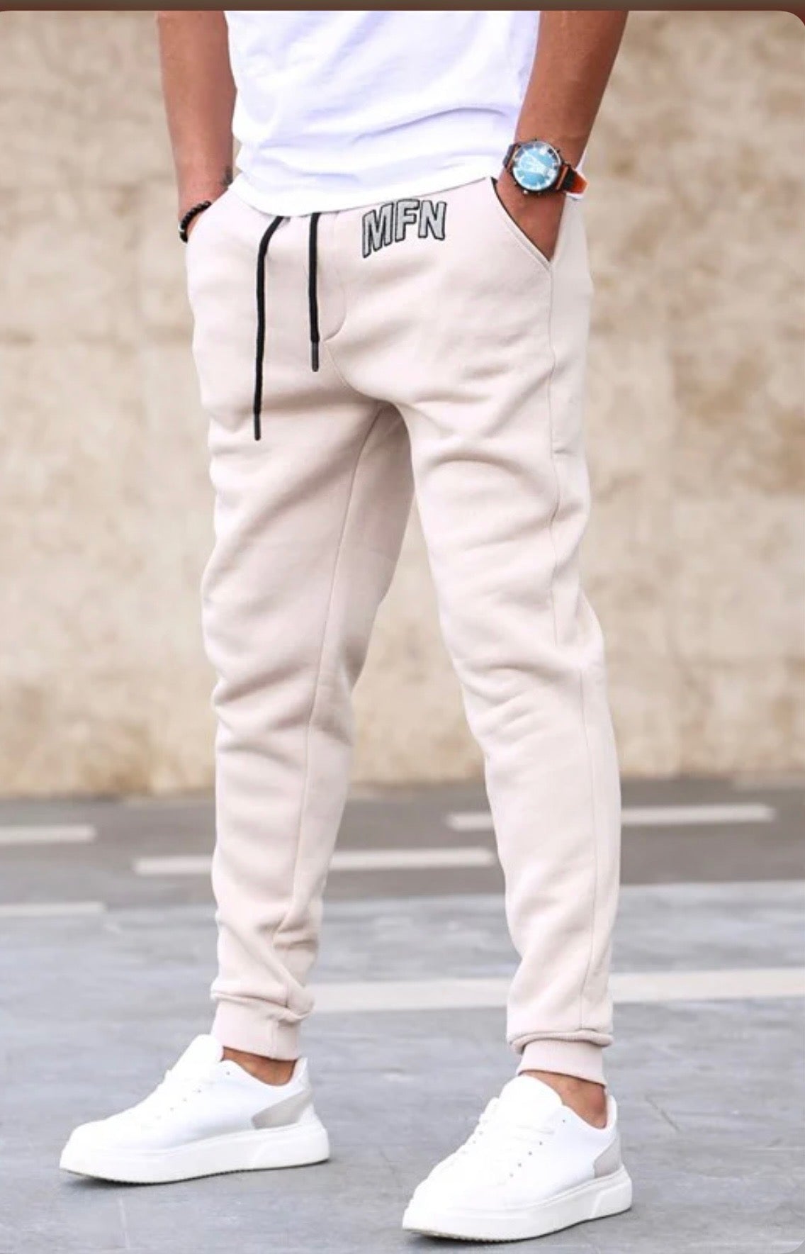 MADMEXT 3 THREAD BEIGE MEN’S TRACKSUIT WITH SHIRRED