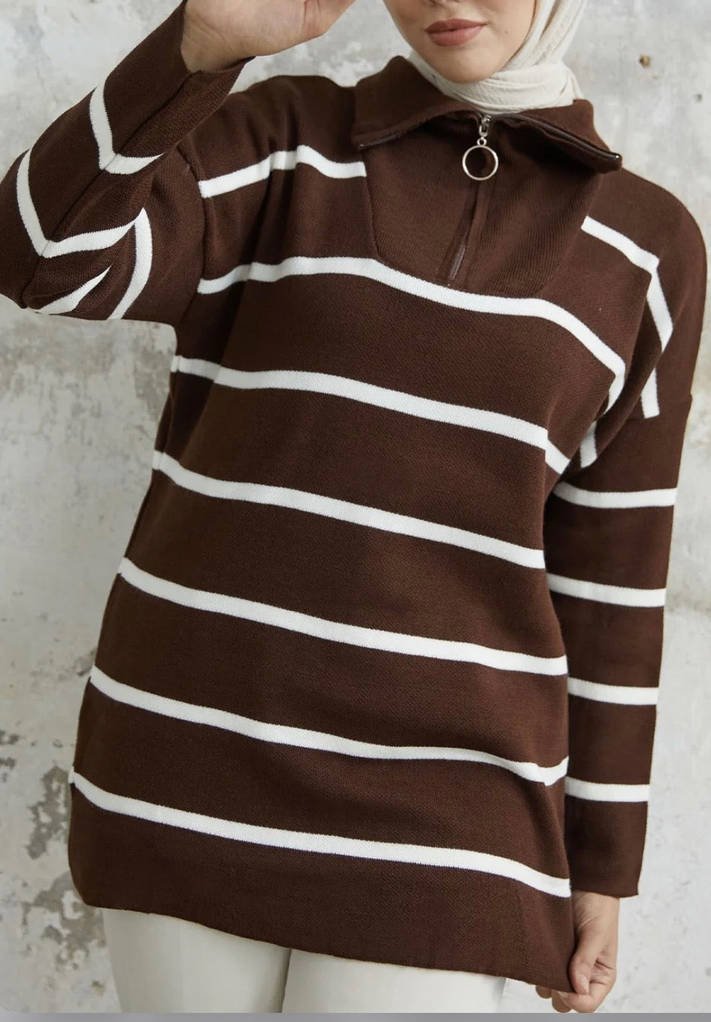 WOMEN MAROYA STRIPED KNIT SWEATER BITTER BROWN