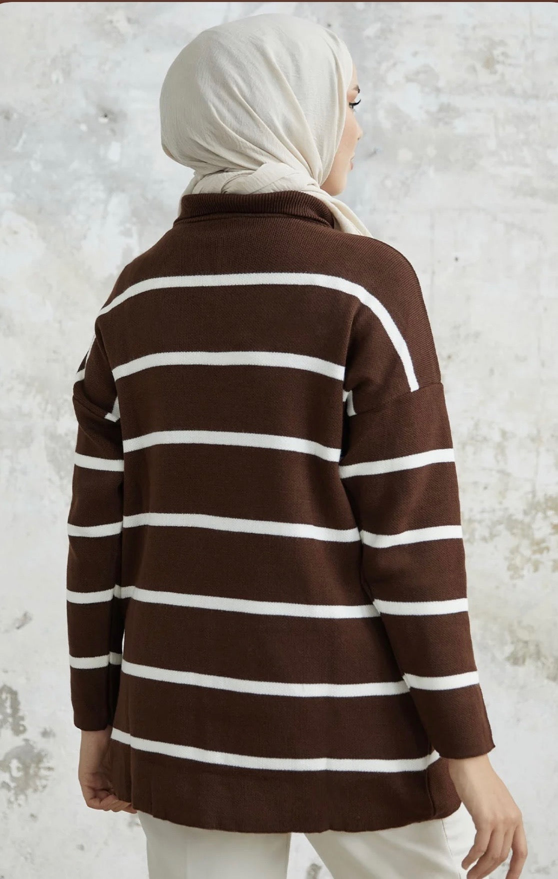 WOMEN MAROYA STRIPED KNIT SWEATER BITTER BROWN