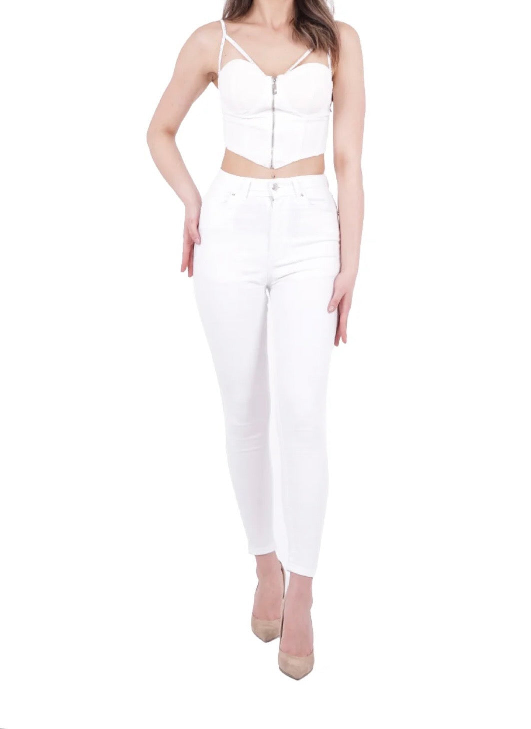 HIGH WAISTED ANKLE LENGTH SKINNY JEAN WHITE