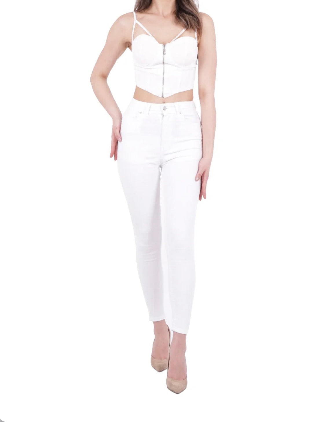 HIGH WAISTED ANKLE LENGTH SKINNY JEAN WHITE