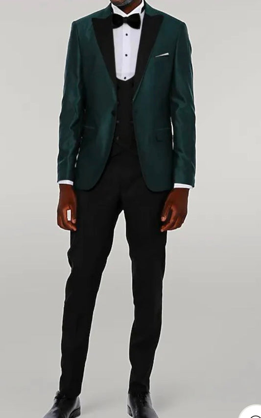 WSS Men Double Breasted  Patterned Green Tuxedo