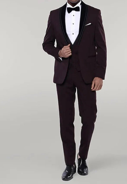 Detachable Velvet Lapel Burgundy Men Tuxedo