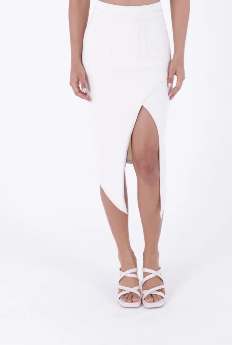 DENIM SKIRT WITH FRONT DARTS AND SIDE SLIT MIXED