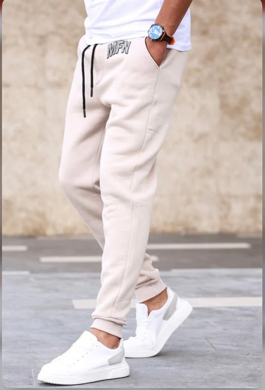 MADMEXT 3 THREAD BEIGE MEN’S TRACKSUIT WITH SHIRRED