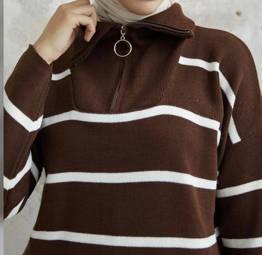 WOMEN MAROYA STRIPED KNIT SWEATER BITTER BROWN