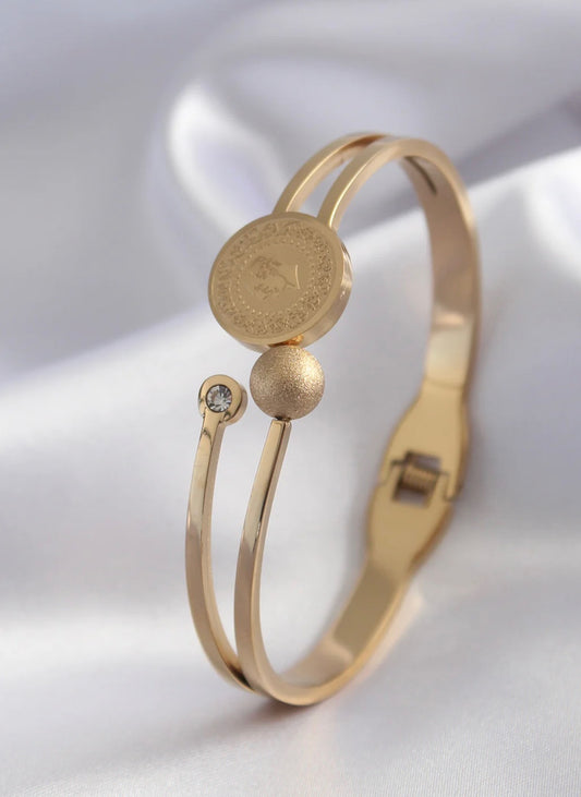 EBJ STEEL GOLD COLOR QUARTER GOLD ZIRCON STONE WOMEN BRACELET