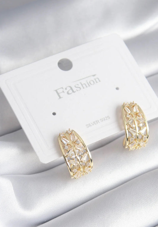 EBJ GOLD COLOR ZIRCON STONE WOMEN’S EARRINGS WITH RICE PATTERN