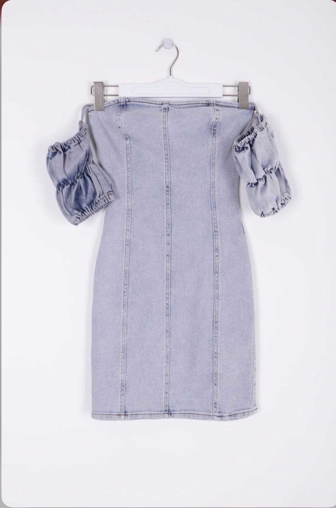 DENIM SHORT DRESS WITH ELASTIC SLEEVES MAOFFTHERACK LLC DENIM SHORT DRESS WITH ELASTIC SLEEVES MAOFFTHERACK LLC