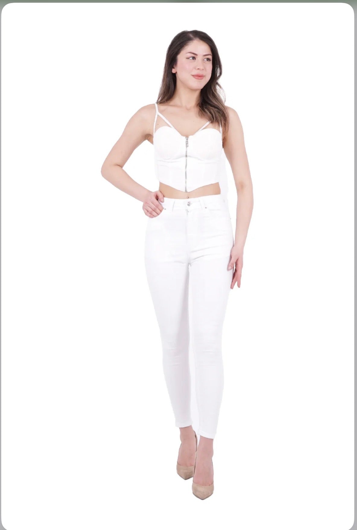HIGH WAISTED ANKLE LENGTH SKINNY JEAN WHITE
